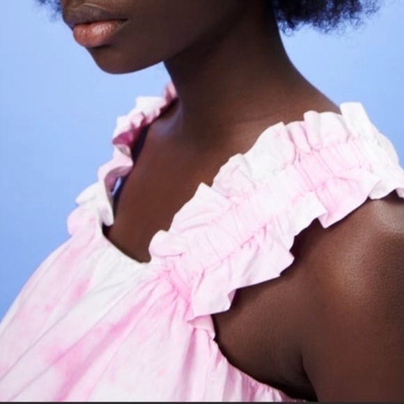 New Zara Pink Tie Dye Poplin Top - Picture 4 of 14